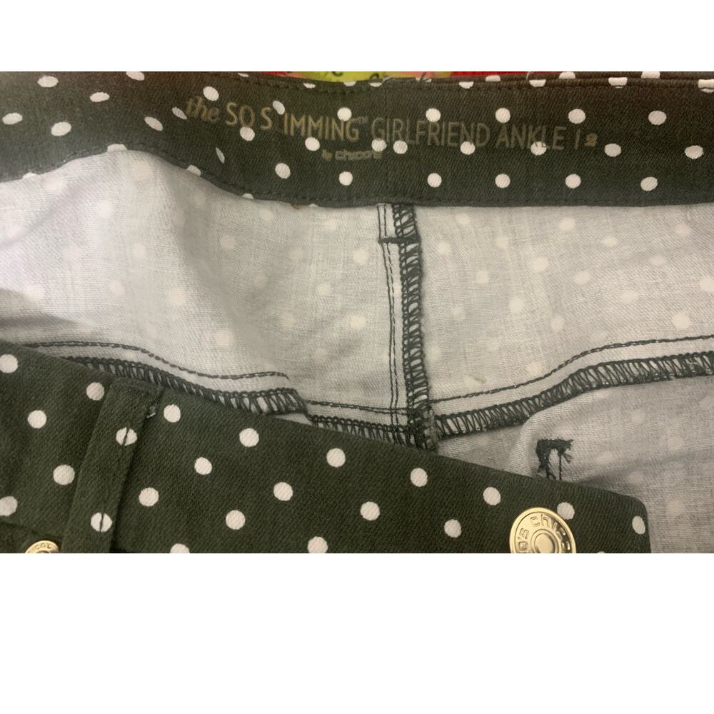 Chico's So Slimming Army Green Girlfriend Polka Dot Ankle Stretch Jeans‎ sz 2=12 - Picture 4 of 8